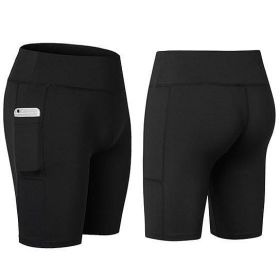 Size: Medium,Color: Black - All Seasons Yoga Shorts Stretchable With Phone Pocket