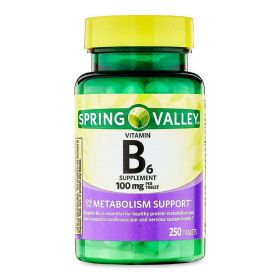 Spring Valley Vitamin B6 Supplement, 100 mg, 250 Count