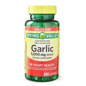 Spring Valley Odor-Controlled Garlic Softgels Dietary Supplement Value Size, 1,000 mg, 200 Count