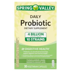 Spring Valley Daily Probiotic Dietary Supplement Vegetarian Capsules for Digestive Health, 30 Count