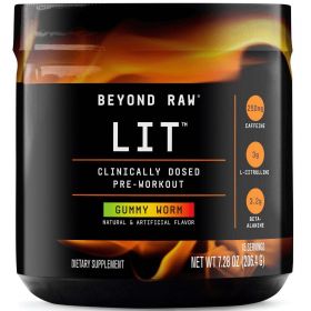 Beyond RawÂ® LIT(TM) Pre-Workout Powder, Gummy Worm, 250mg Caffeine, 7.44 oz