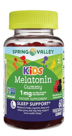 Spring Valley Kids Melatonin Dietary Supplement Gummies, Raspberry, 1 mg, 60 Count